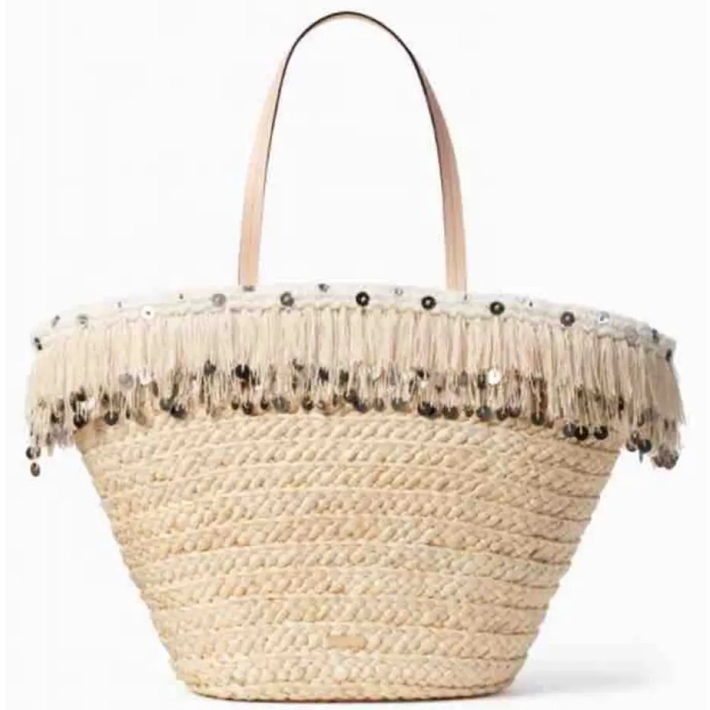 NWT kate spade large fringe marketa straw tote